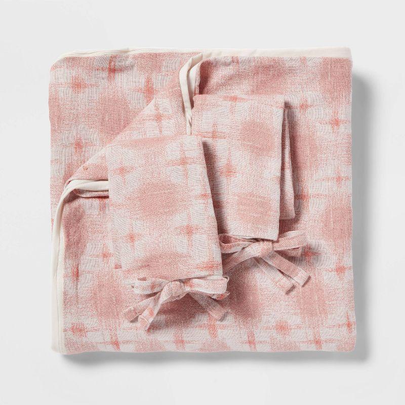 Full/Queen Yarn Dye Ikat Duvet Cover and Sham Set Ivory/Mauve - Threshold™: Cotton Slub, Zippered, Oeko-Tex Certified