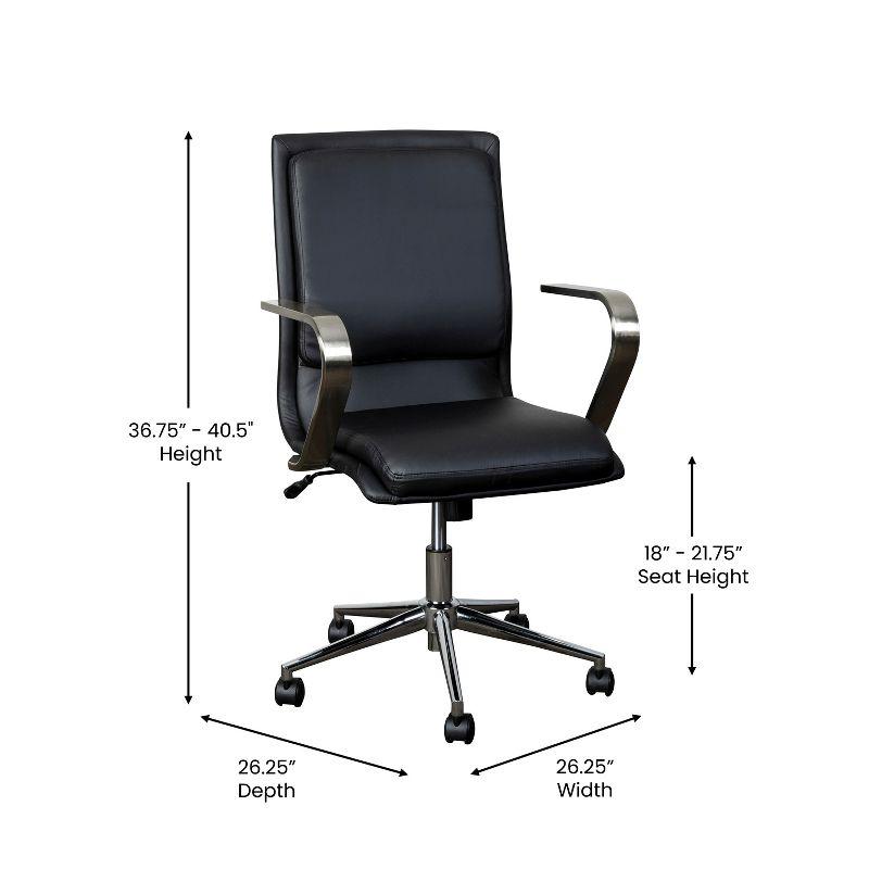 Flash Furniture James Mid-Back Designer Executive Upholstered Office Chair with Brushed Metal Base and Arms