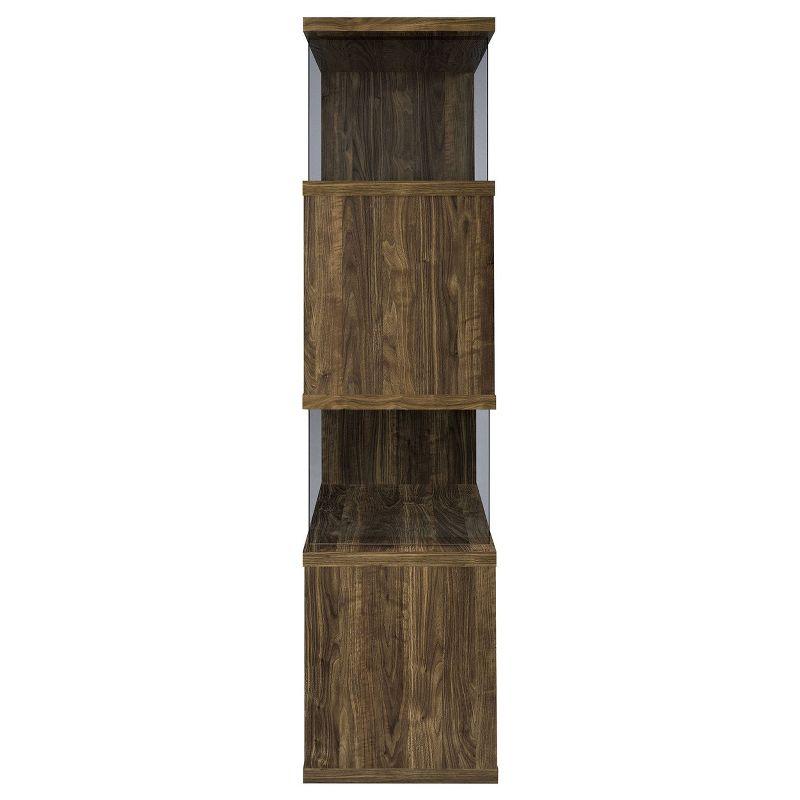 63" Emelle 4 Shelf Zig Zag Bookcase with Glass Panels Walnut - Coaster: Modern Laminated Storage Display