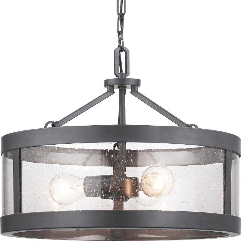 Progress Lighting Gresham 3-Light Semi Flush Convertible Ceiling Light in Graphite with Seeded Glass Shade