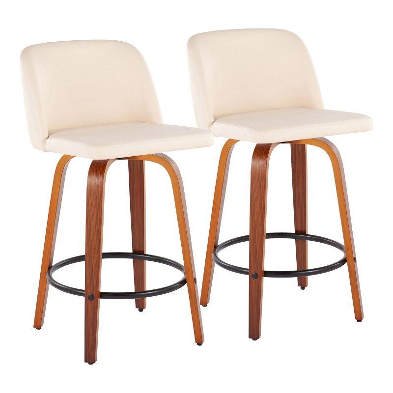 Set of 2 Toriano Counter Height Barstools with Swivel, Padded Seat & Footrest - LumiSource