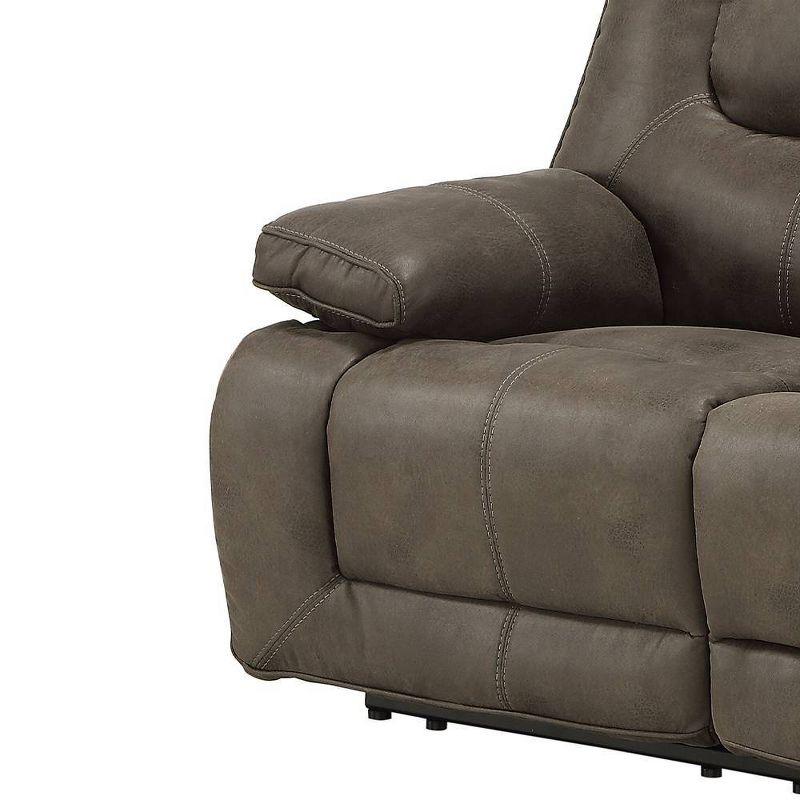 Gray Leather Tufted Power Motion Loveseat with Pillow-Top Arms