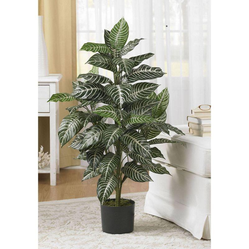 36" x 20" Artificial Zebra Silk Plant in Wicker Pot - Nearly Natural: Indoor Floor Plant Decoration