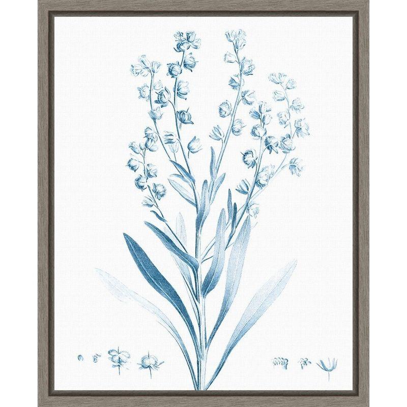 Antique Botanical Blue Floral Canvas Wall Art with Frame