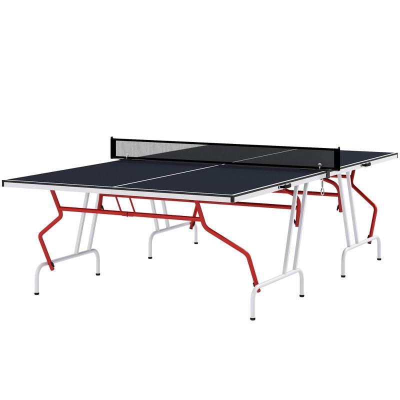 Soozier Full Size Ping Pong Table, Folds into Quarters, Portable Table Tennis Table with Net, Paddles, Balls, MDF, Charcoal Gray