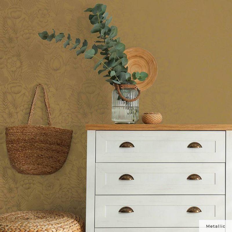 Tempaper & Co. Homestead Floral Removable Peel and Stick Wallpaper, Metallic Marigold, 28 sq. ft.: Vinyl, Self-Adhesive, Washable