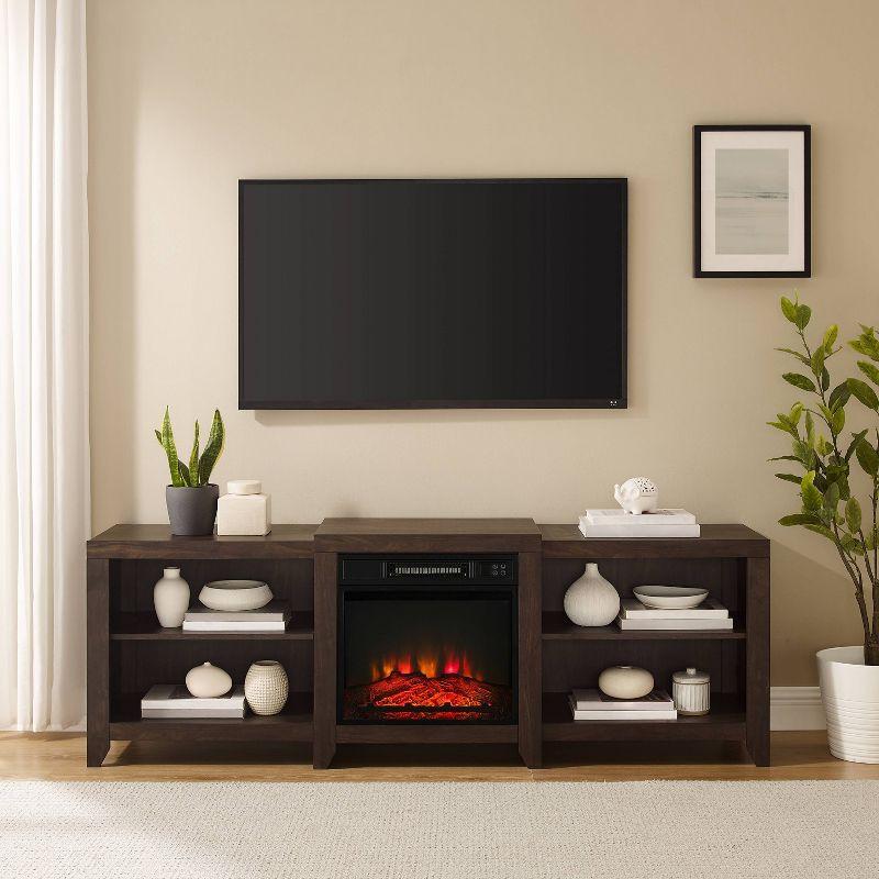 Dark Walnut Low-Profile Media Console with Electric Fireplace