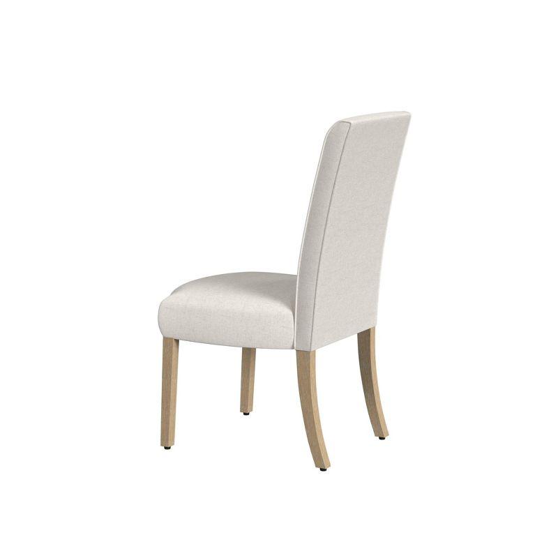 Cream Upholstered Linen Parsons Side Chair with Wood Legs, Set of 2