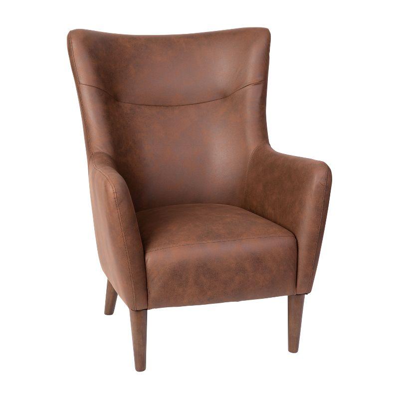 Sophisticated Dark Brown Faux Leather Wingback Accent Chair