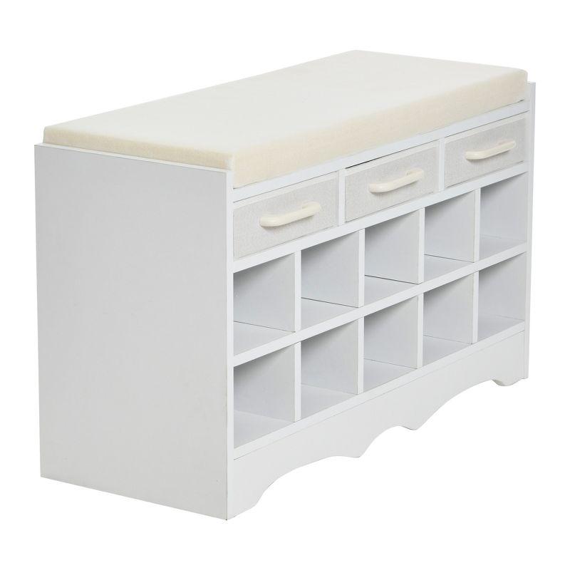 Entryway Storage Bench with 3 Drawers, 10 Shoe Compartments and Cushioned Seat