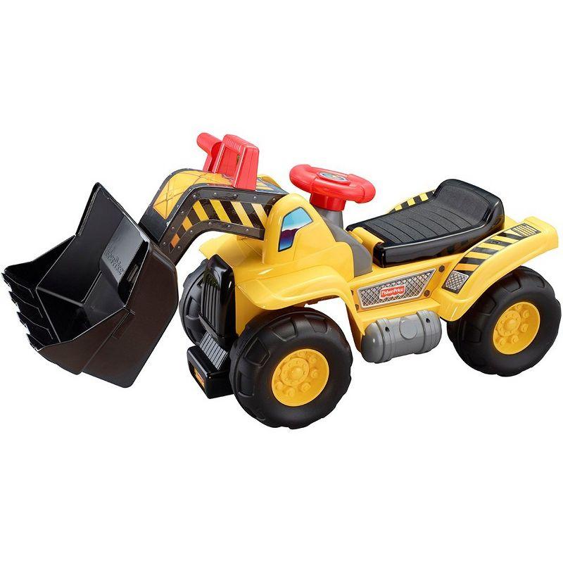 Yellow and Black Plastic Construction Ride-On with Working Bucket