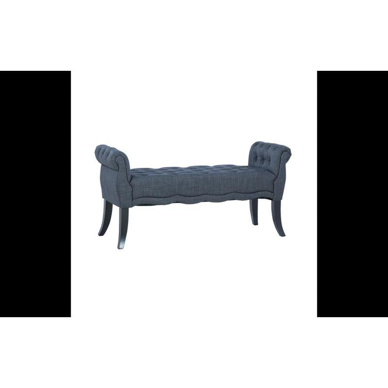 Charcoal Tufted Linen Roll Arm Bench with Espresso Legs