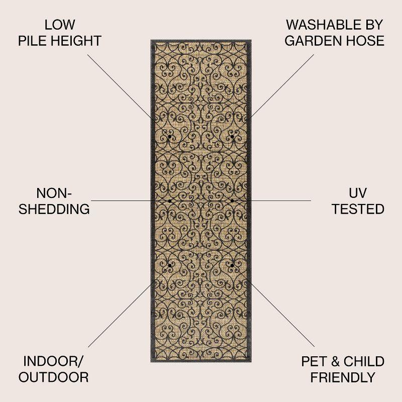 2'x8' Madrid Vintage Filigree Textured Weave Indoor/Outdoor Runner Rug, Black - JONATHAN Y