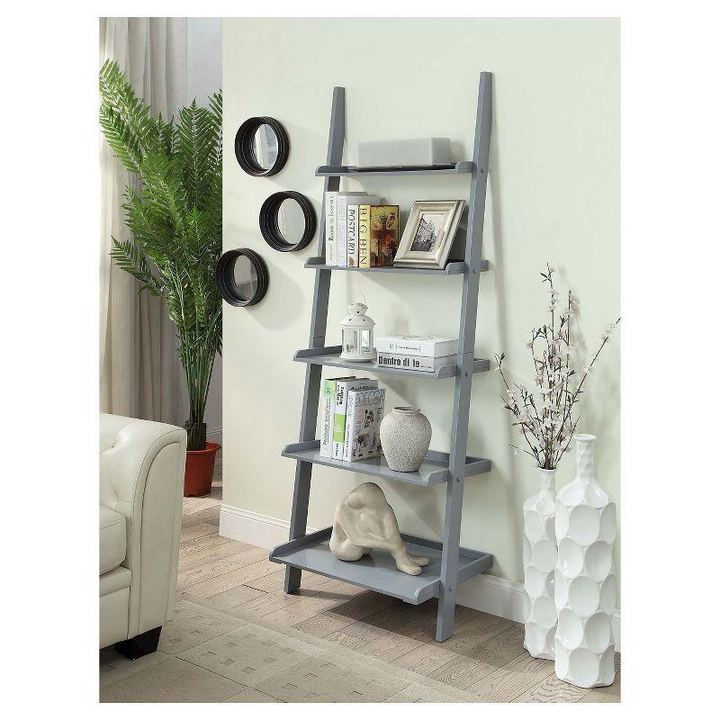 Gray 5-Shelf Ladder Bookshelf with Classic Design