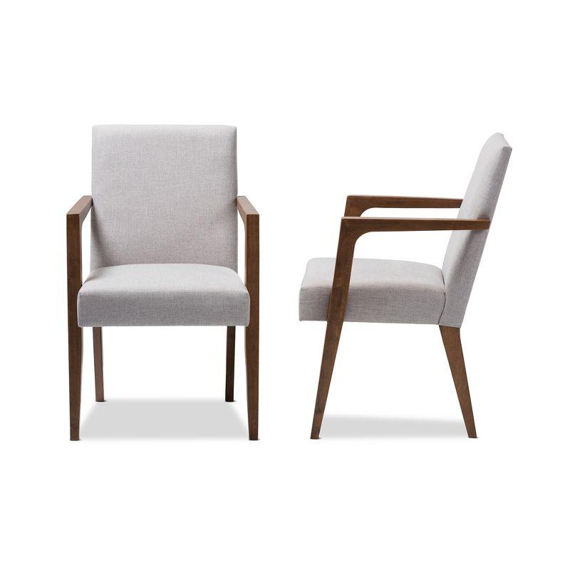 Set of 2 Andrea Mid-Century Modern Upholstered Wooden Armchair - Grayish Beige - Baxton Studio: Polyester, Rubberwood Frame, 250lb Capacity