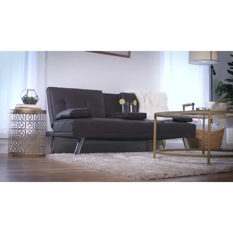 Best Choice Products Modern Faux Leather Convertible Futon Sofa w/ Removable Armrests, 2 Cupholders - Gray