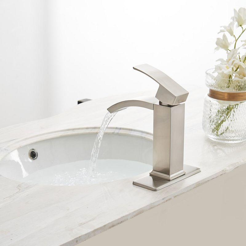 BWE Waterfall Single Hole Single-Handle Low-Arc Bathroom Sink Faucet With Pop-up Drain Assembly