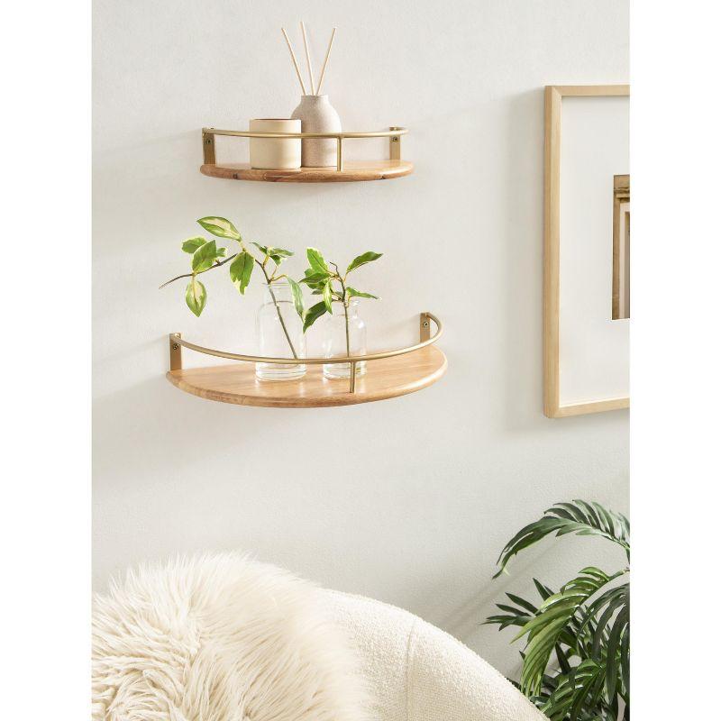 Kate and Laurel Camryn Half Circle Wood Floating Shelf, 2 Piece, Natural and Gold