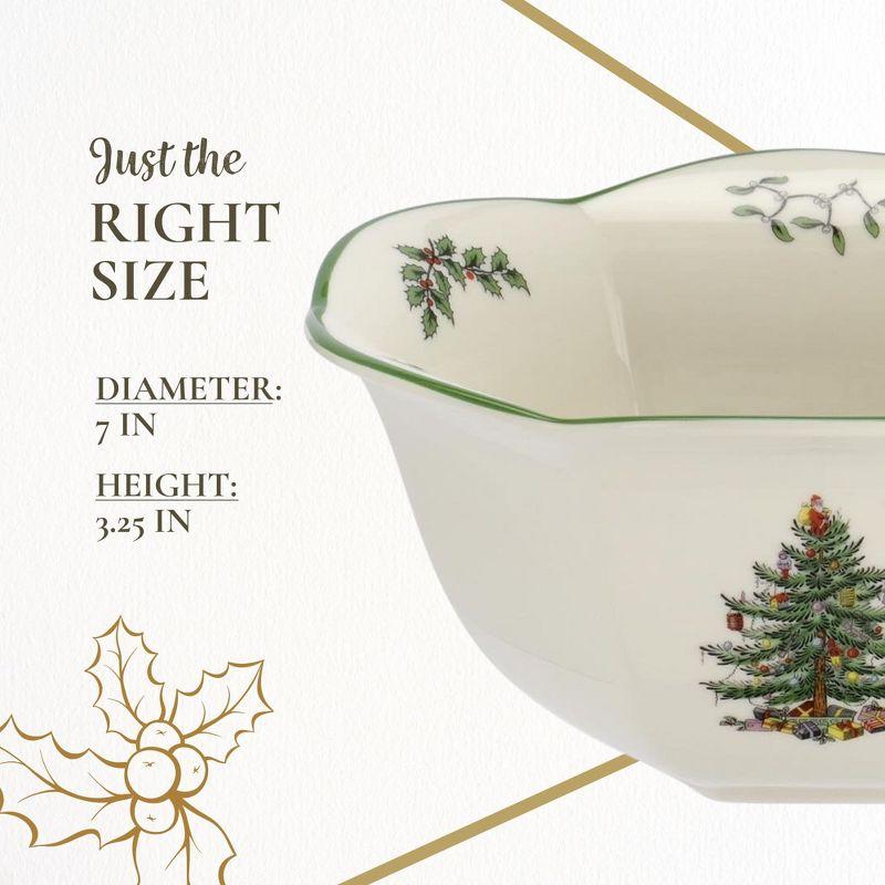 Spode Christmas Tree Hexagonal Nut Bowl, 7 Inch Decorative Bowl for Nuts, Candy and Christmas Treats