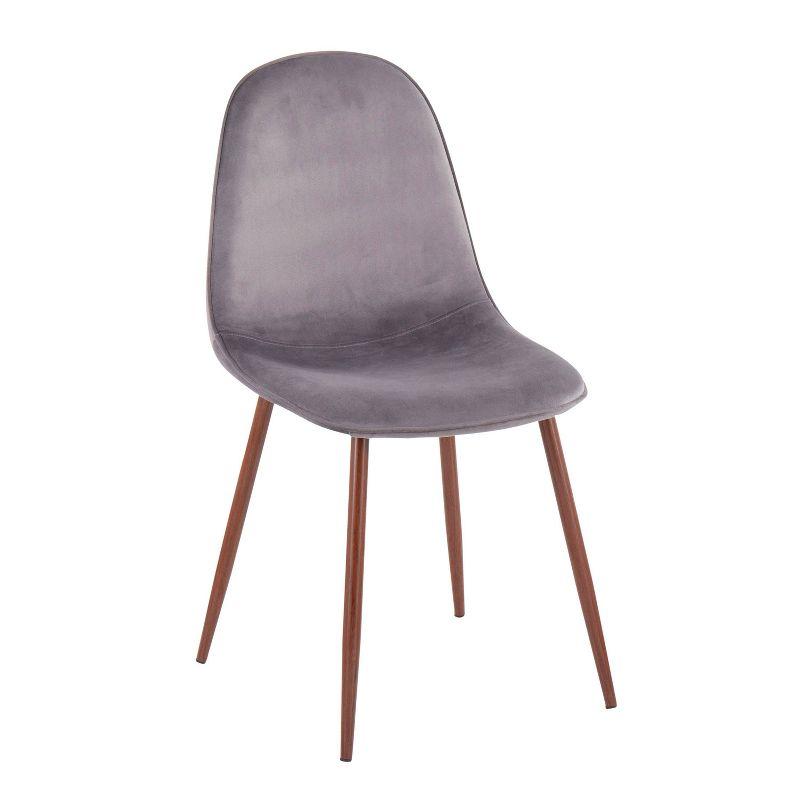 Set of 2 Walnut and Grey Velvet Upholstered Dining Chairs