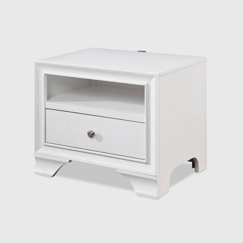 White Wood 1-Drawer Nightstand with USB Charging Port