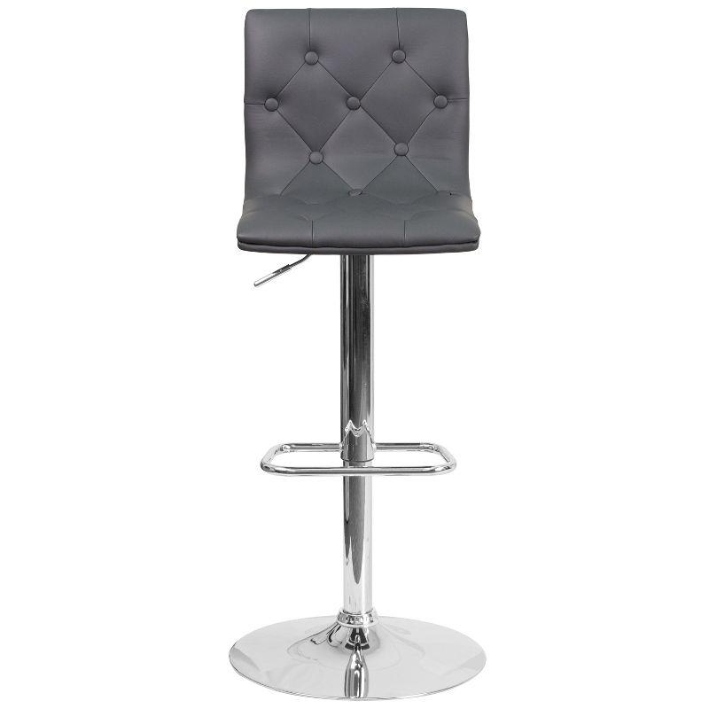 Flash Furniture Contemporary Button Tufted Gray Vinyl Adjustable Height Barstool with Chrome Base