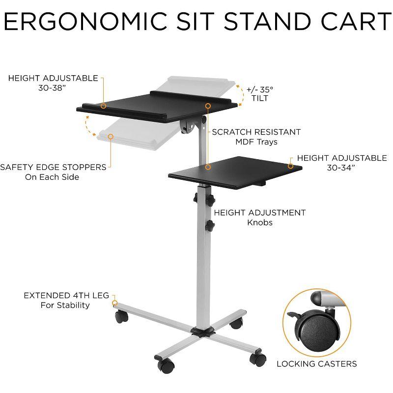 Mount-It! Rolling Laptop Tray and Projector Cart, Height Adjustable Presentation Cart with Wheels