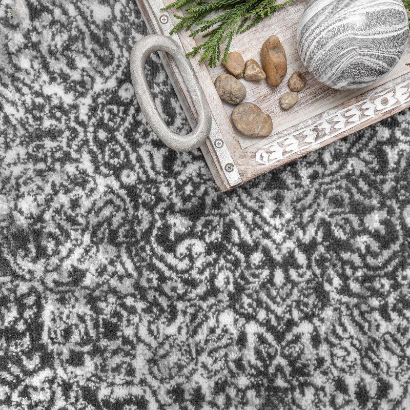 Elegant Dark Gray 9' x 12' Synthetic Oriental Area Rug