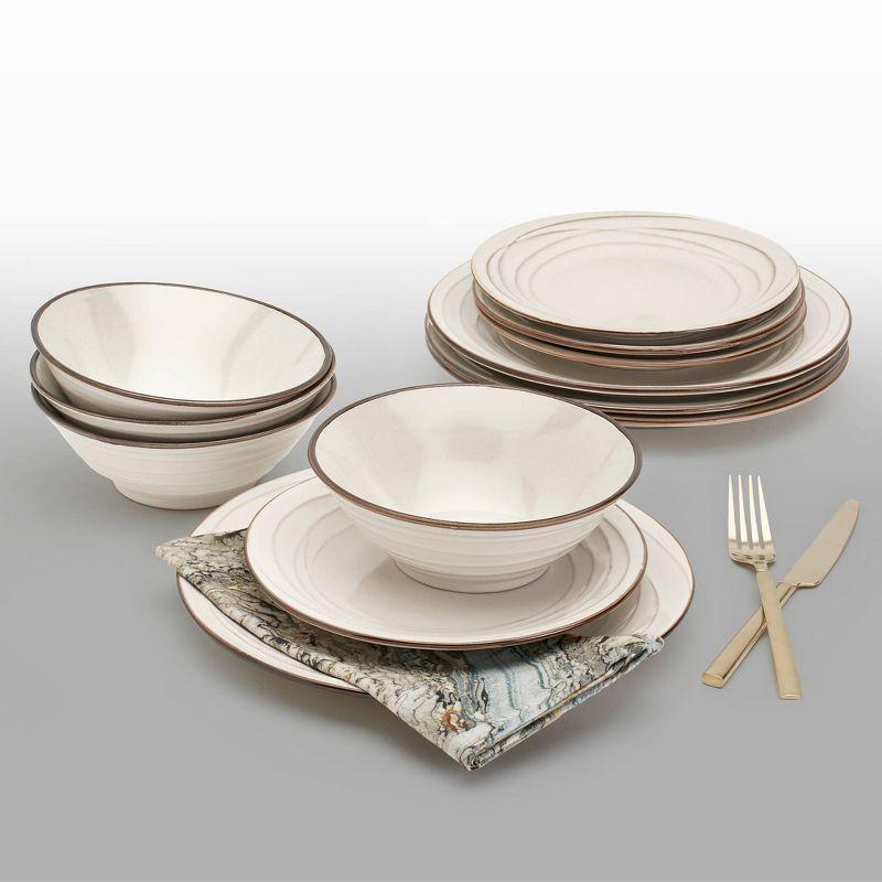 12-Piece White Ceramic Dinnerware Set with Golden Rim