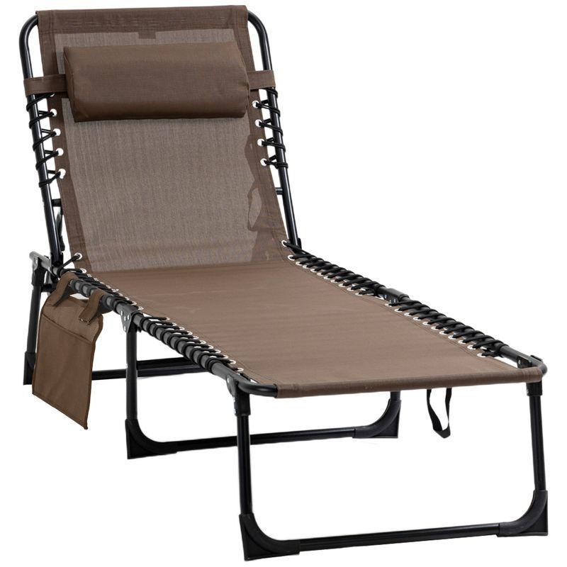 Outsunny Reclining Chaise Lounge Chair, Portable Sun Lounger, Folding Camping Cot, with Adjustable Backrest and Removable Pillow, for Patio, Garden, Beach