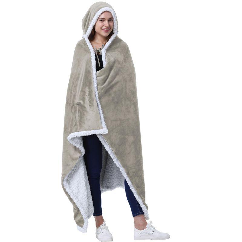 Catalonia Catalonia Sherpa Fleece Throw Cape, Wearable Blanket Wrap with Hand Pockets, Soft Lightweight Cozy