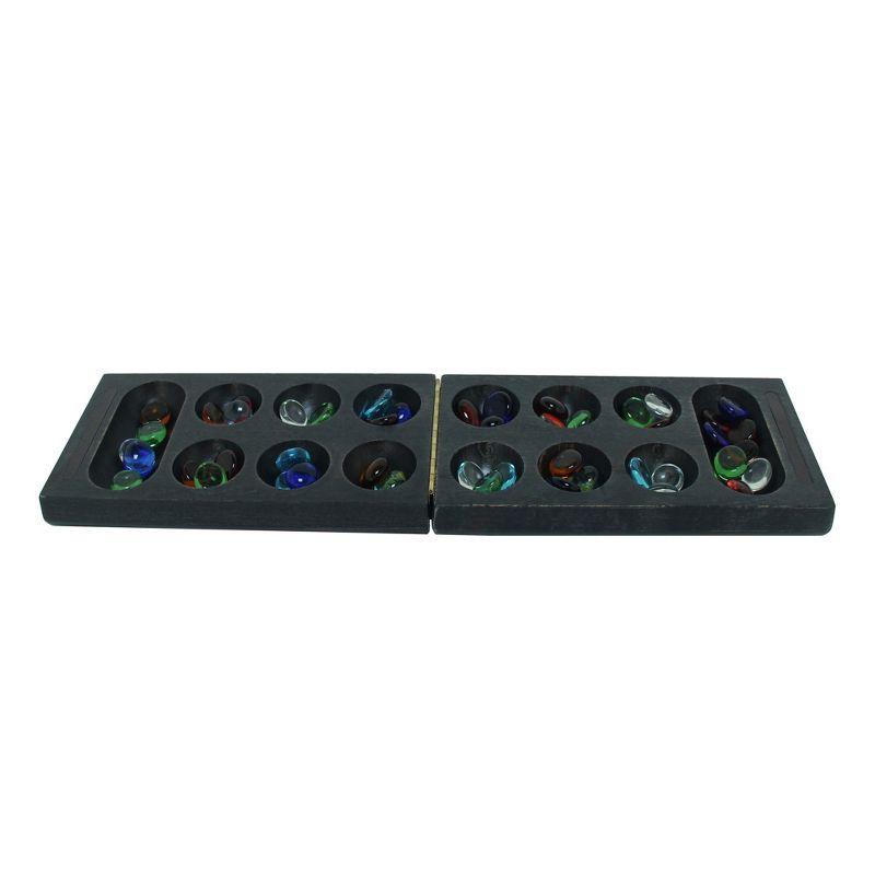 Black Stained Folding Mancala with Multicolor Glass Stones