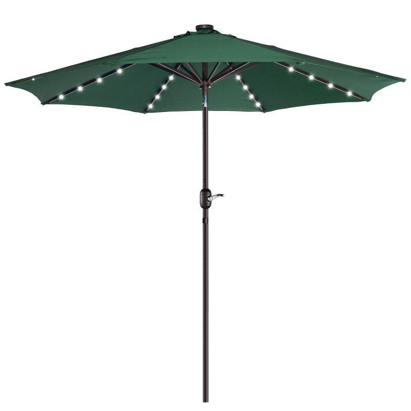 Patio Umbrella with Solar Lights - 9FT Outdoor Umbrella Shade with 32 LEDs and Auto Tilt for Deck, Table, Backyard or Pool