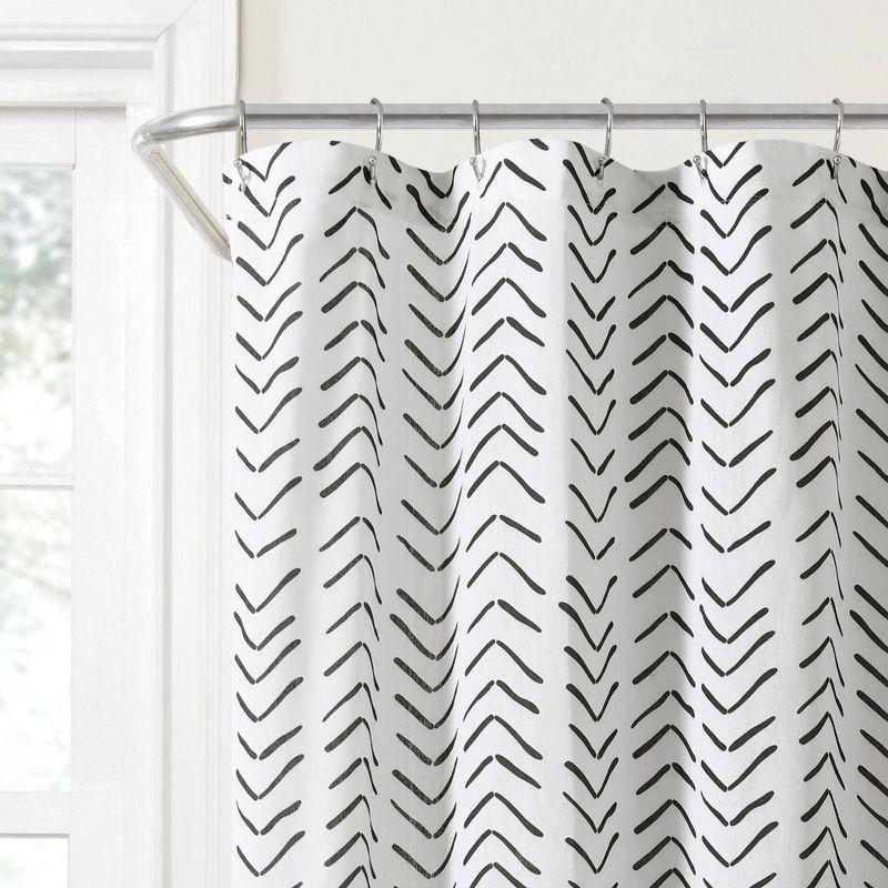 72"x72" Hygge Modern Arrow Linen Shower Curtain Black/White - Lush Décor: Polyester & Cotton Blend, Machine Washable