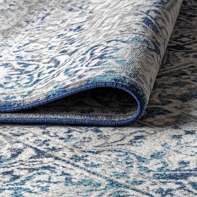 6' round Modern Vintage Medallion Area Rug, Navy /Light Grey - JONATHAN Y