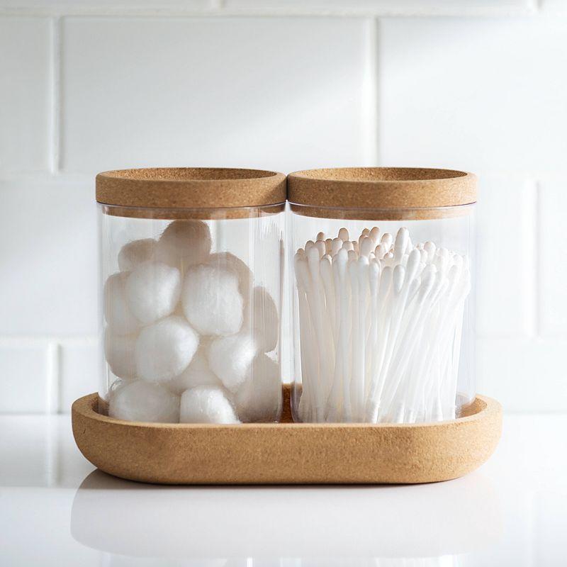 Canister with Cork Bathroom Tray Clear - Allure Home Creations: Plastic Qtip Holder, Hand Washable, 4.33" H