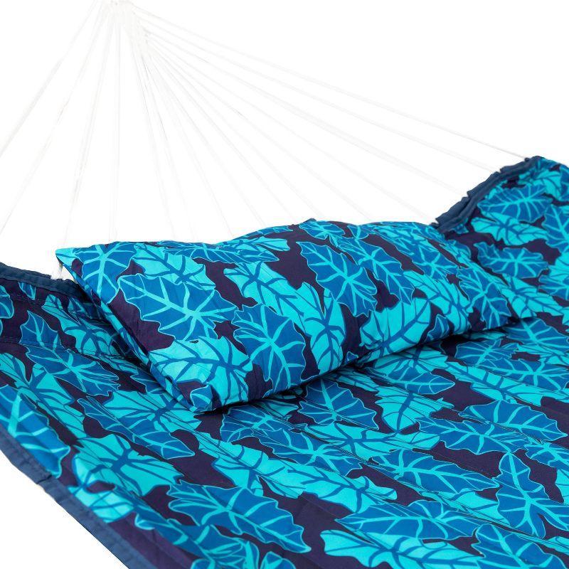 Arlmont & Co. Peria Quilted Polyester Curved Metal Spreader Bar Hammock with Pillow - Tropical Palms