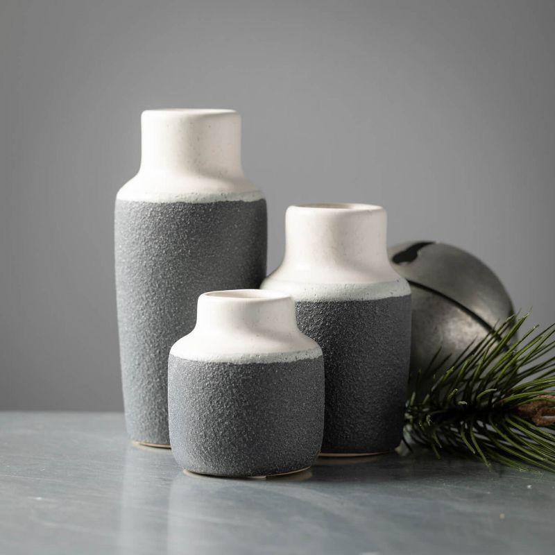 Sullivans Set of 3 Ceramic Vase 7"H, 5.25"H & 3.75"H White and Black