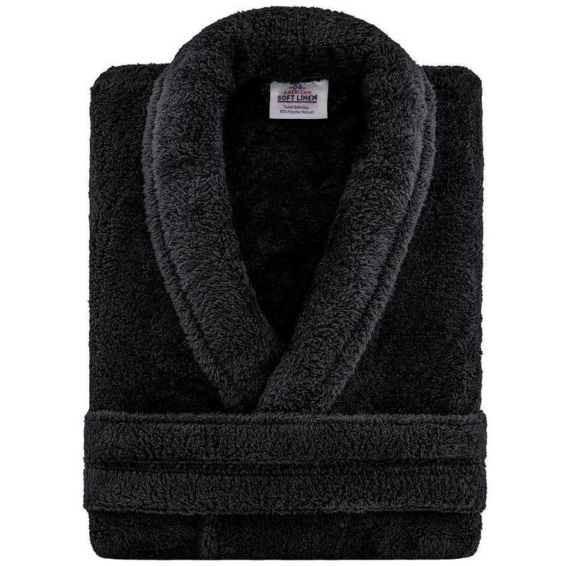 American Soft Linen Warm Fleece Bathrobe, Mens and Womens Robes, 1 Piece Shawl Collar  Adult Matching Couple Robes for your Bathroom, Xlarge, Black