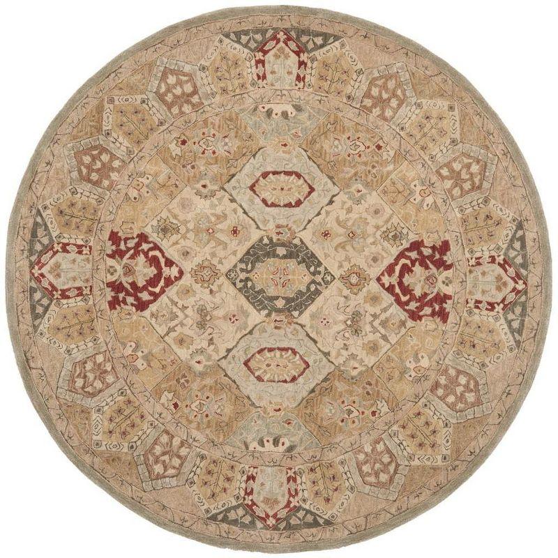 Handmade Round Beige and Red Wool Tufted Area Rug