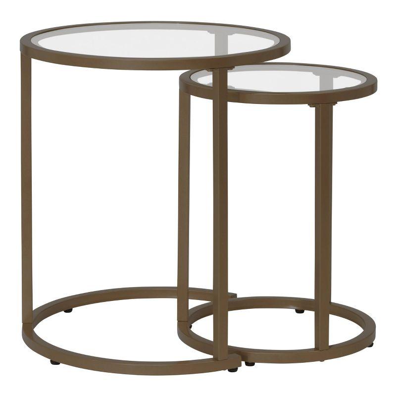 studio designs Camber Modern Round Nesting Side Table Set Bronze: 2-Piece, Tempered Glass, Metal Frame