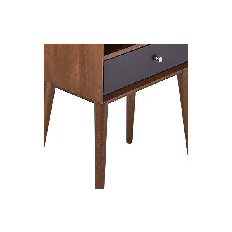 Calvin Mid-Century Brown Wood Side Table with Storage Drawer