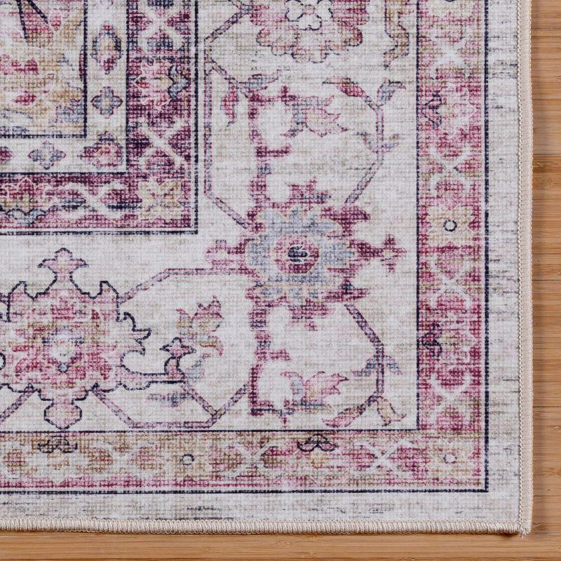 Gertmenian Crystal Print Tiefi Pink Ivory Multi Traditional Medallion Washable Flat Pile Indoor Area Rug