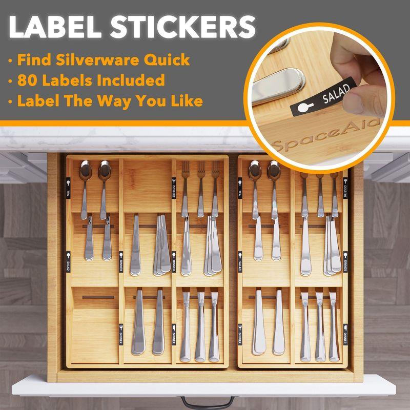 Bamboo Silverware Drawer Organizer with Labels (Natural, 9 Slots)-SpaceAid