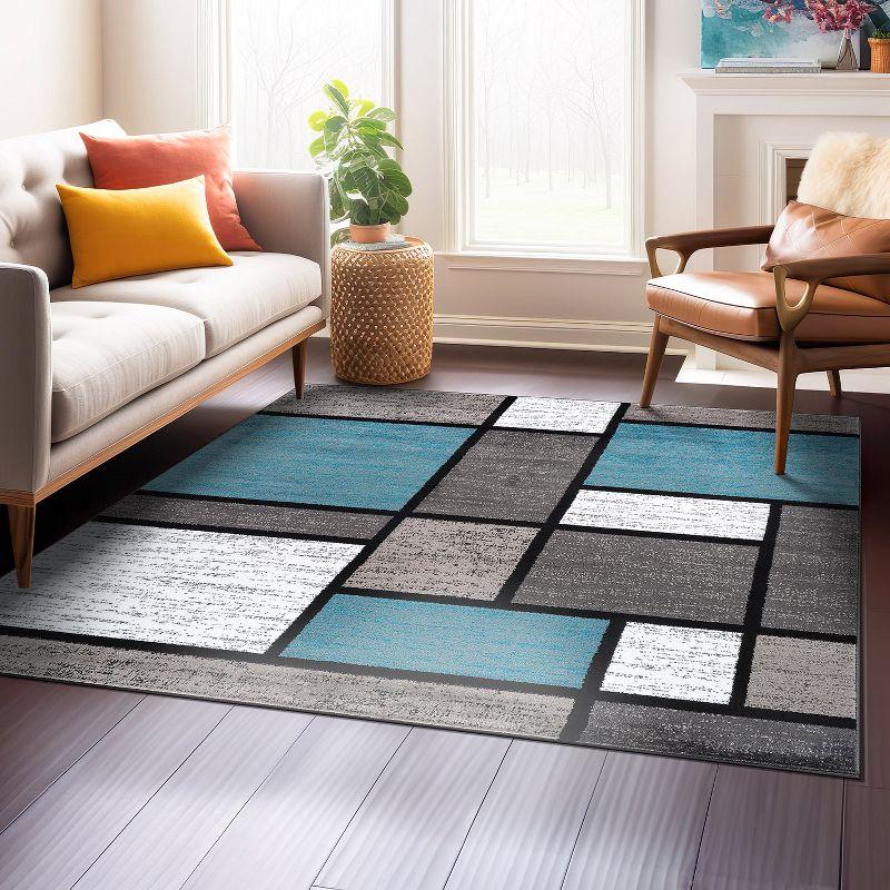 World Rug Gallery Contemporary Modern Boxed Color Block Area Rug - Blue 6'6"x6'6"