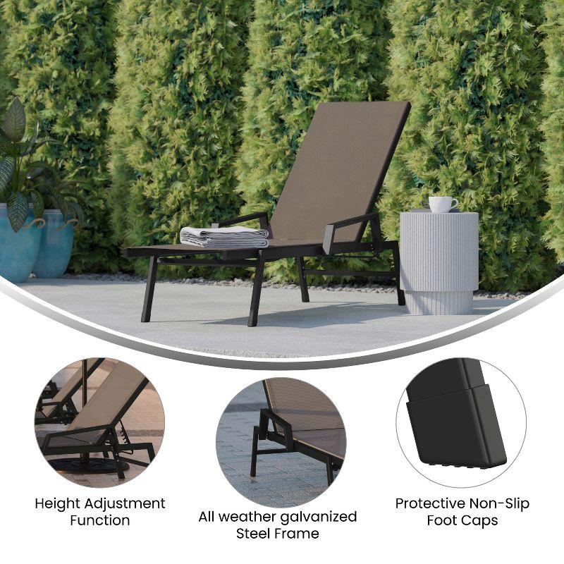 Flash Furniture Brazos Adjustable Chaise Lounge Chair with Arms, All-Weather Outdoor Five-Position Recliner