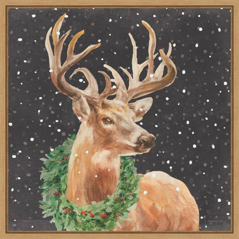 Amanti Art 22"x22" Woodland Holidays Stag Black by Danhui Nai Framed Canvas Wall Art Print