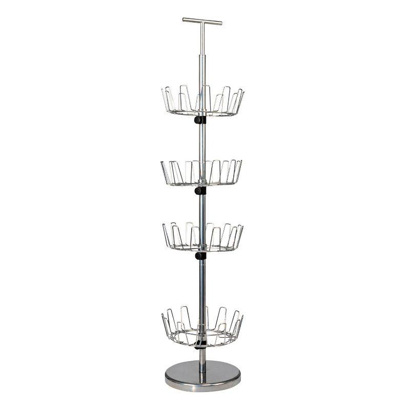 Household Essentials 4 Tier Shoe Tree Silver: Iron Frame Shoe Rack, Holds 24 Pairs, Freestanding Shoe Storage Solution