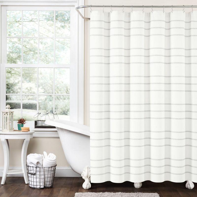 Cotton Blend Striped Shower Curtain