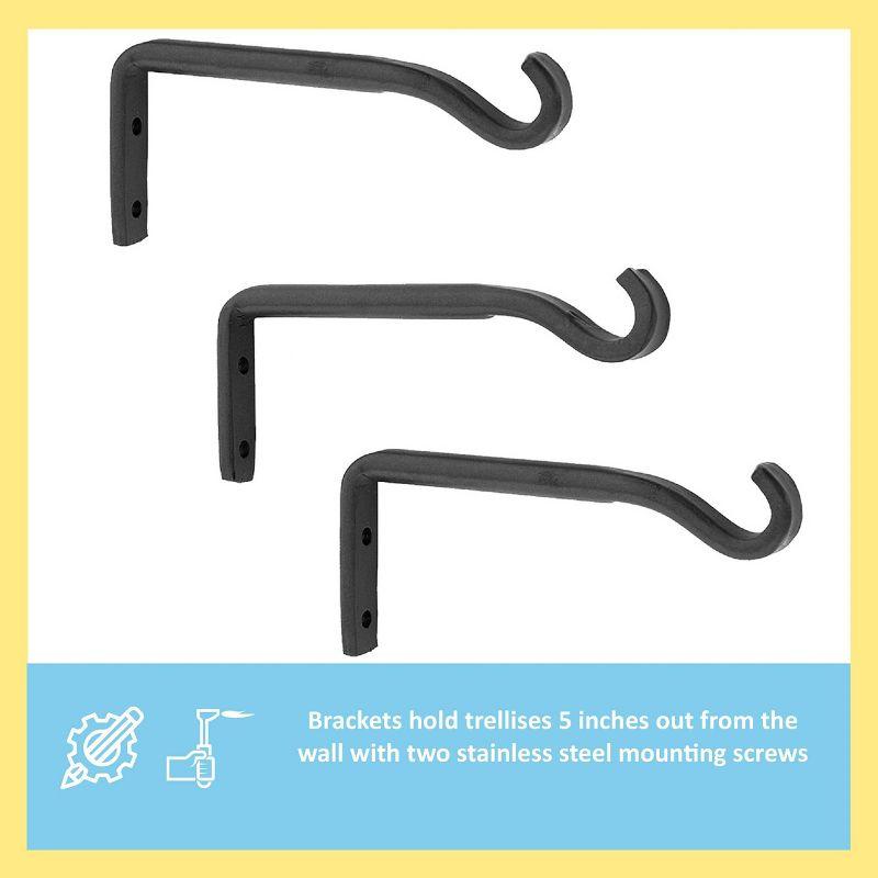 4pk 5.25" Trellis Wrought Iron Wall Planter Brackets Black Powder Coat Finish